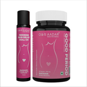 AADAR Ayurveda Good Period Capsule and Roll On Combo Pack for Period Pain Relief <br> (60 Caps + 10 ml)